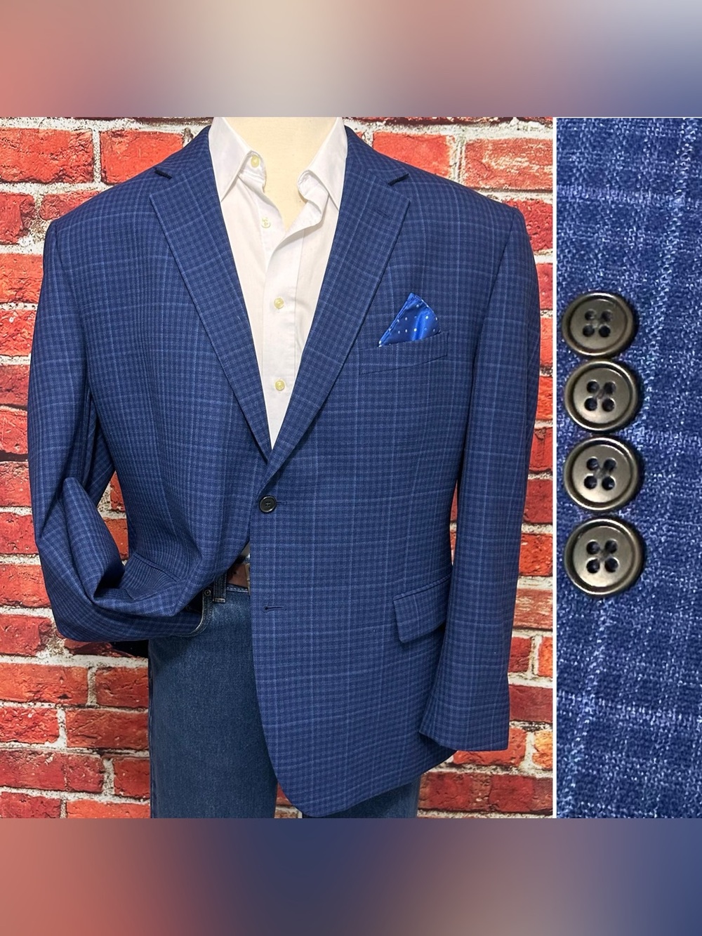JOS A BANK MENS BLAZER SZ 50 REG BLUE CHECK SPORT COAT TRADITIONAL FIT JACKET